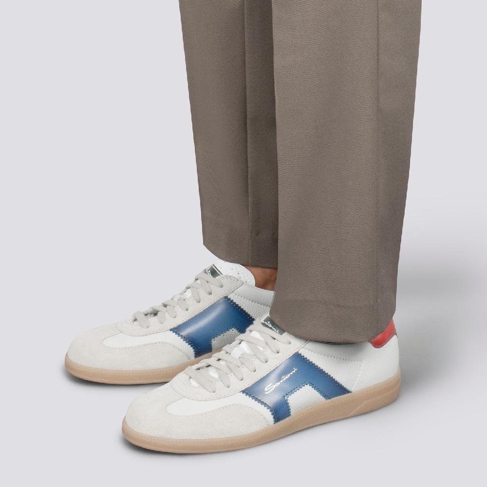 Santoni DBS Oly sneaker da uomo in pelle e suede rosso blu e beige Economico