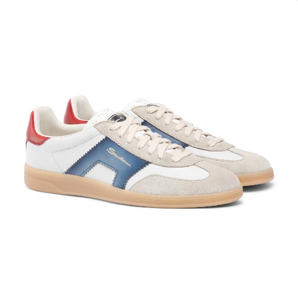 Santoni DBS Oly sneaker da uomo in pelle e suede rosso blu e beige Economico