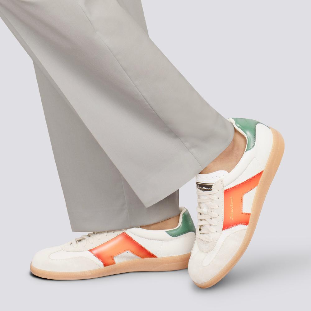 Santoni DBS Oly sneaker da uomo in pelle e suede bianco verde e arancione Online