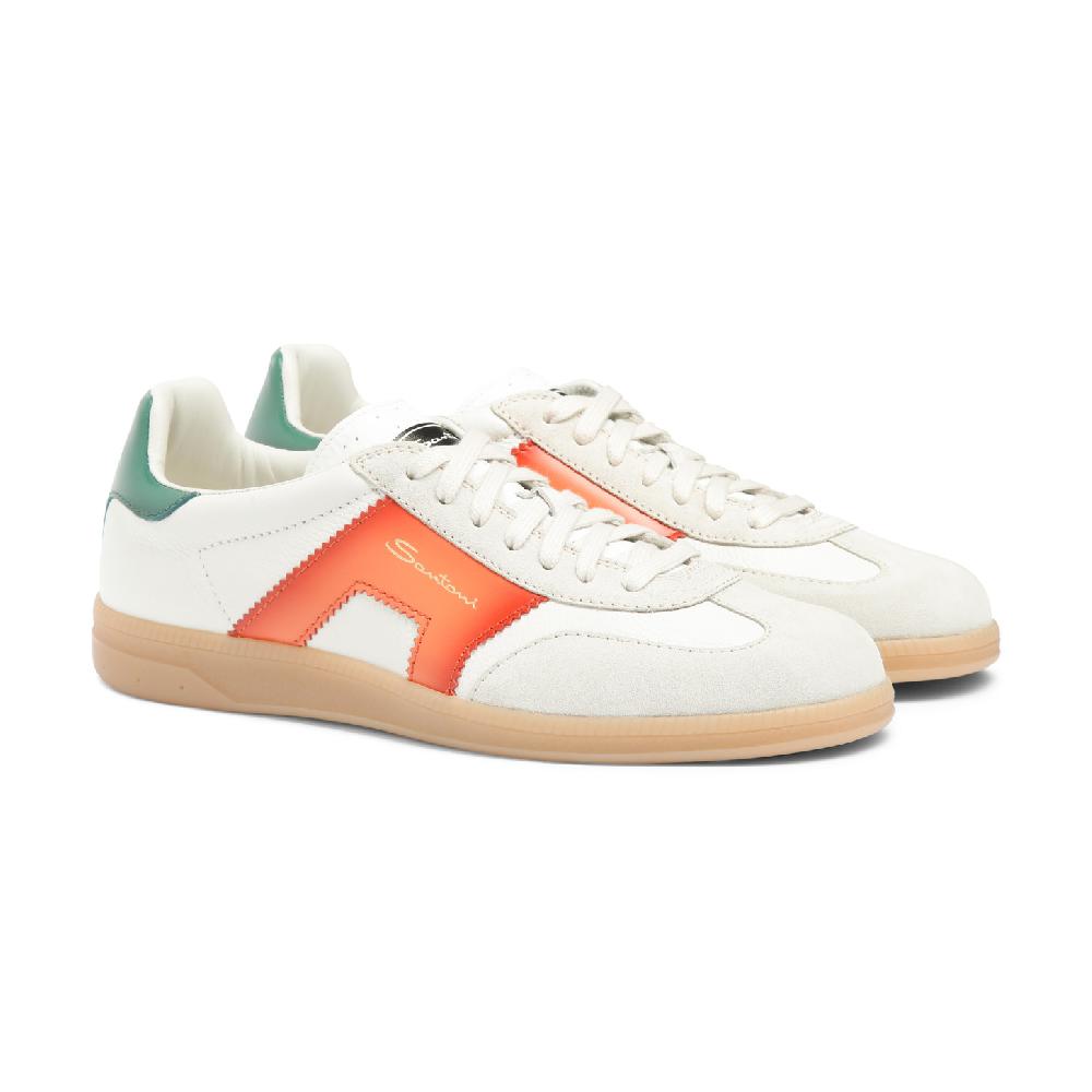 Santoni DBS Oly sneaker da uomo in pelle e suede bianco verde e arancione Online