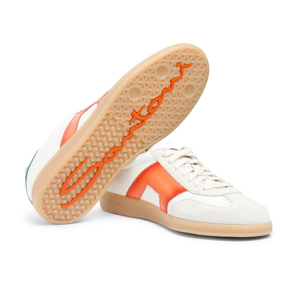 Santoni DBS Oly sneaker da uomo in pelle e suede bianco verde e arancione Online