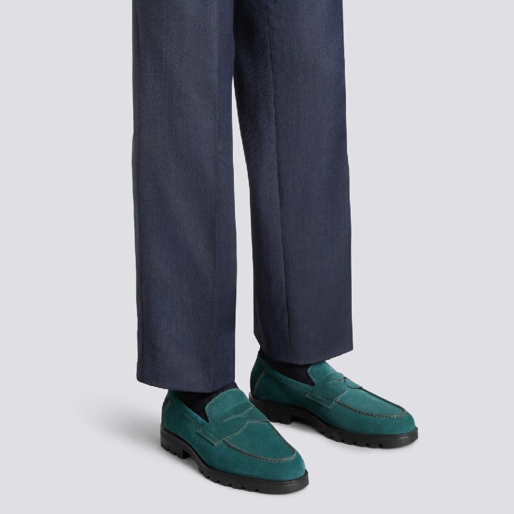 Santoni Mocassino penny da uomo in suede verde scuro Outlet