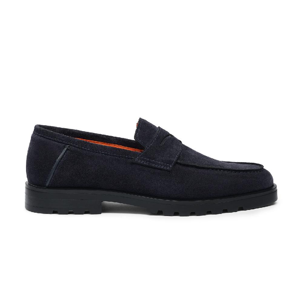 Santoni Mocassino penny da uomo in suede blu