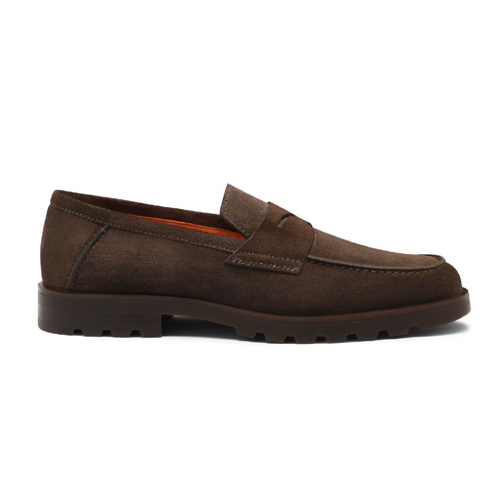 Santoni Mocassino penny da uomo in suede testa di moro