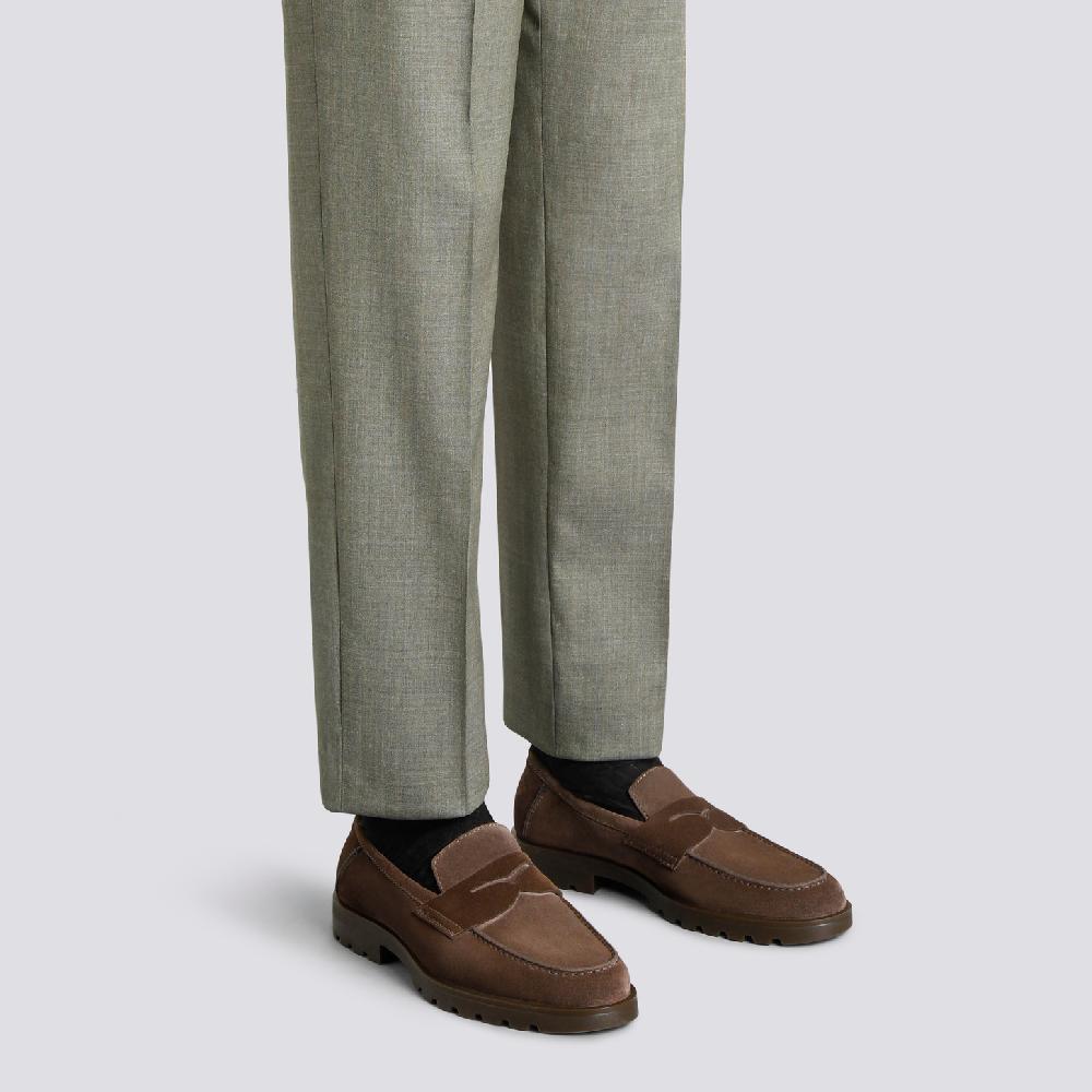 Santoni Mocassino penny da uomo in suede testa di moro Saldi