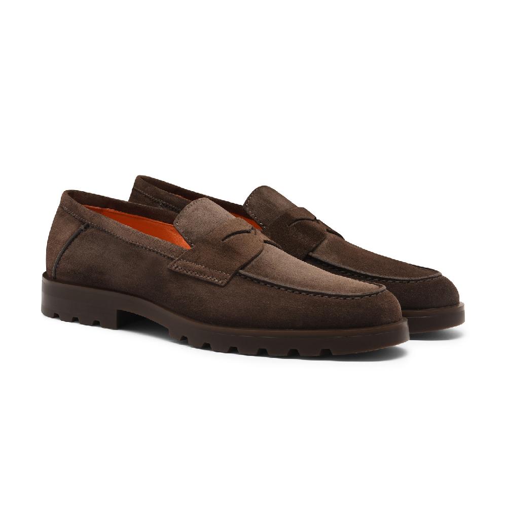 Santoni Mocassino penny da uomo in suede testa di moro Saldi
