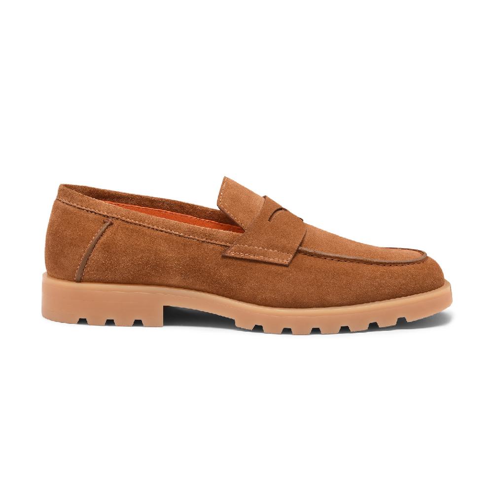 Santoni Mocassino penny da uomo in suede marrone chiaro