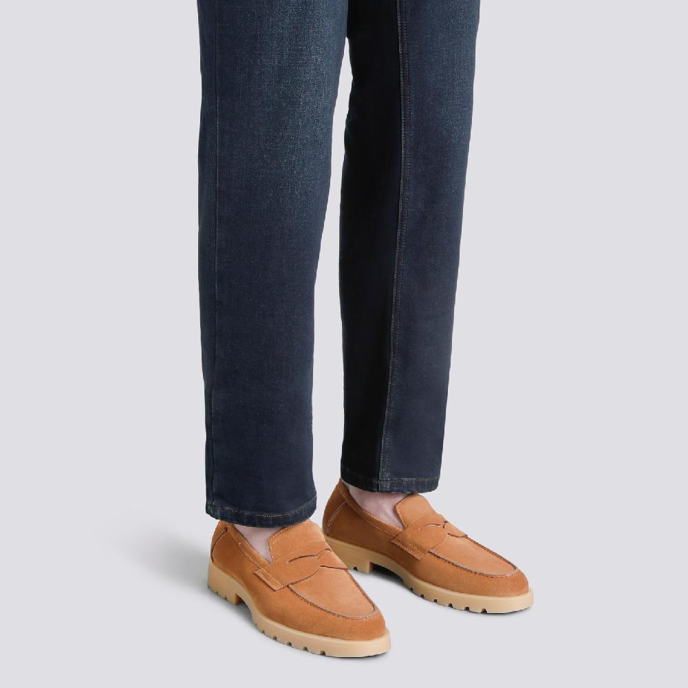 Santoni Mocassino penny da uomo in suede marrone chiaro Offerte