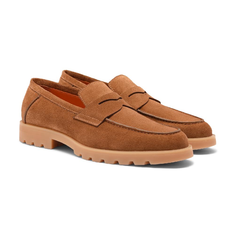Santoni Mocassino penny da uomo in suede marrone chiaro Offerte