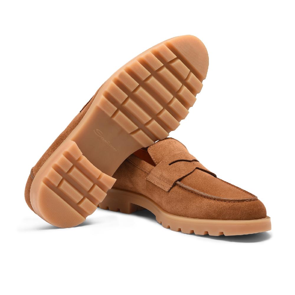 Santoni Mocassino penny da uomo in suede marrone chiaro Offerte