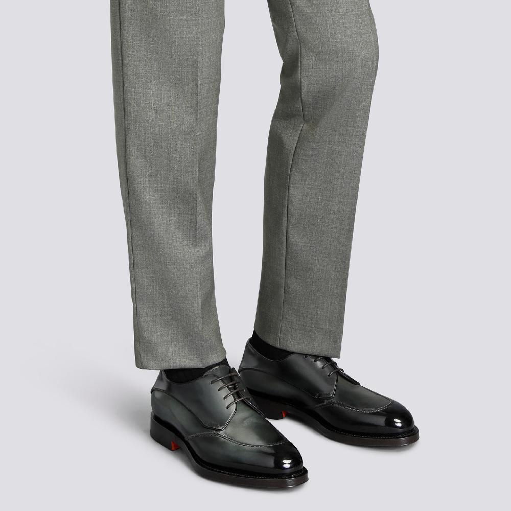 Santoni Stringata Derby da uomo in pelle verde Vendita Calda