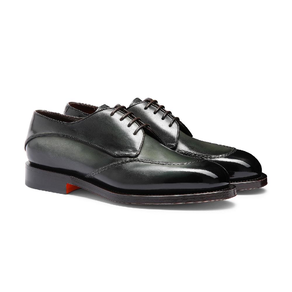 Santoni Stringata Derby da uomo in pelle verde Vendita Calda