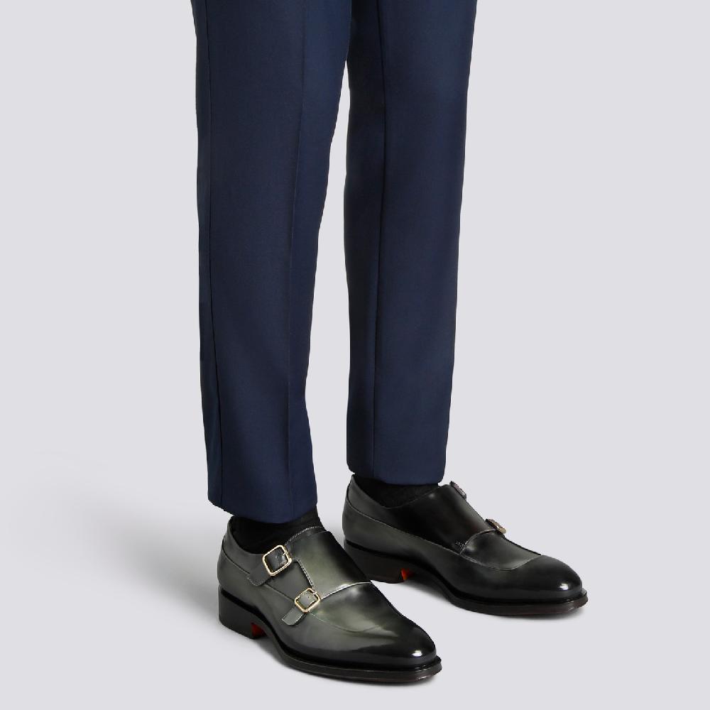 Santoni Doppia fibbia da uomo in pelle verde Vendita Economica