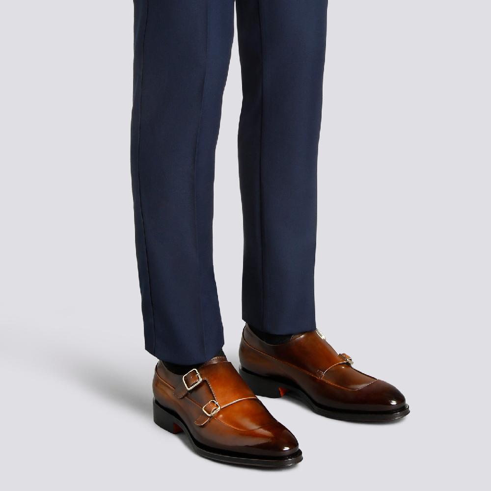 Santoni Doppia fibbia da uomo in pelle testa di moro Saldi Di Fabbrica