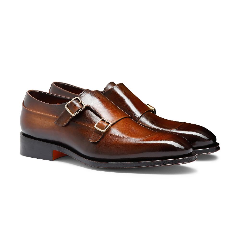 Santoni Doppia fibbia da uomo in pelle testa di moro Saldi Di Fabbrica