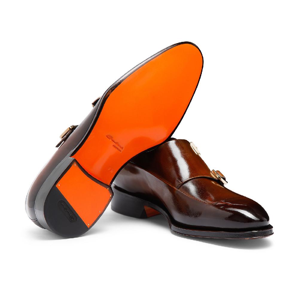 Santoni Doppia fibbia da uomo in pelle testa di moro Saldi Di Fabbrica