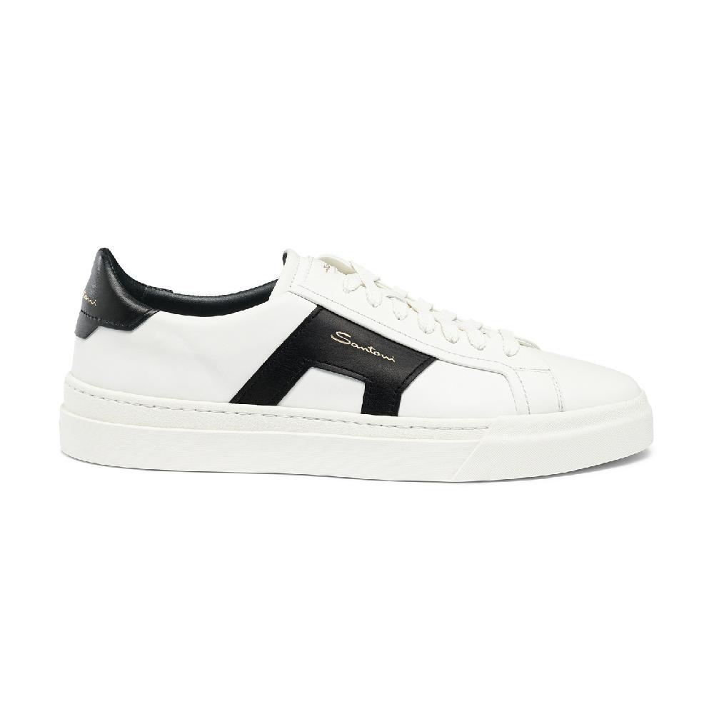 Santoni Double buckle sneaker da uomo in pelle bianca e nera