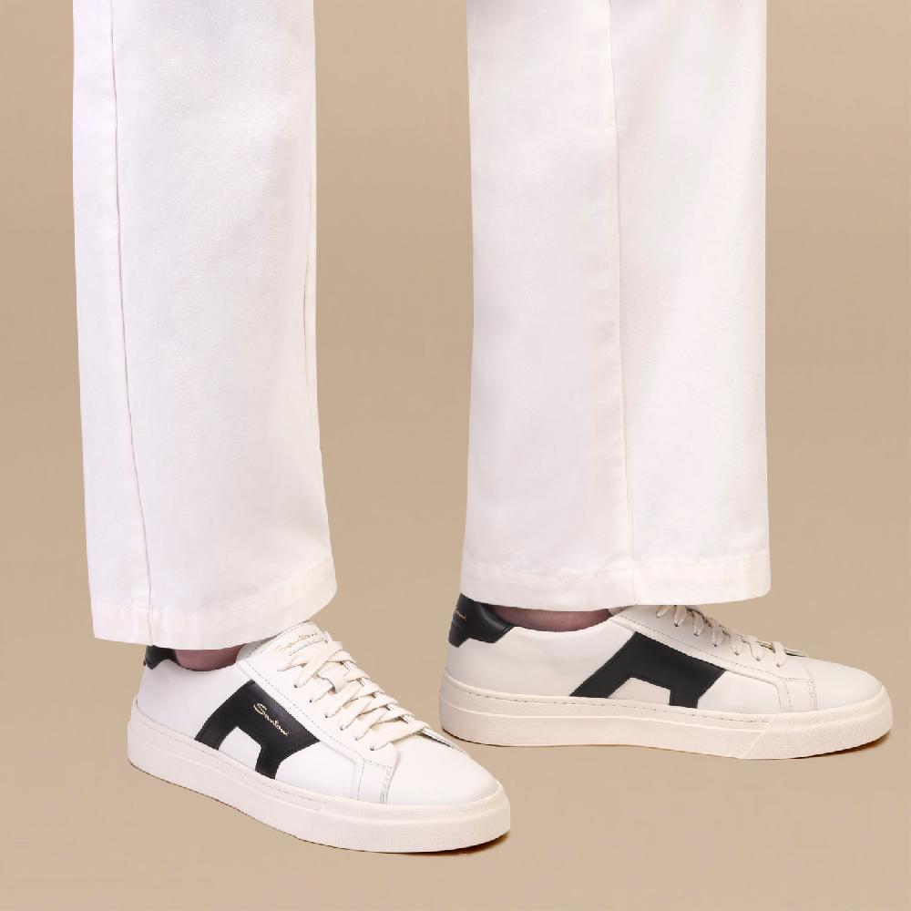 Santoni Double buckle sneaker da uomo in pelle bianca e nera I Più Venduti