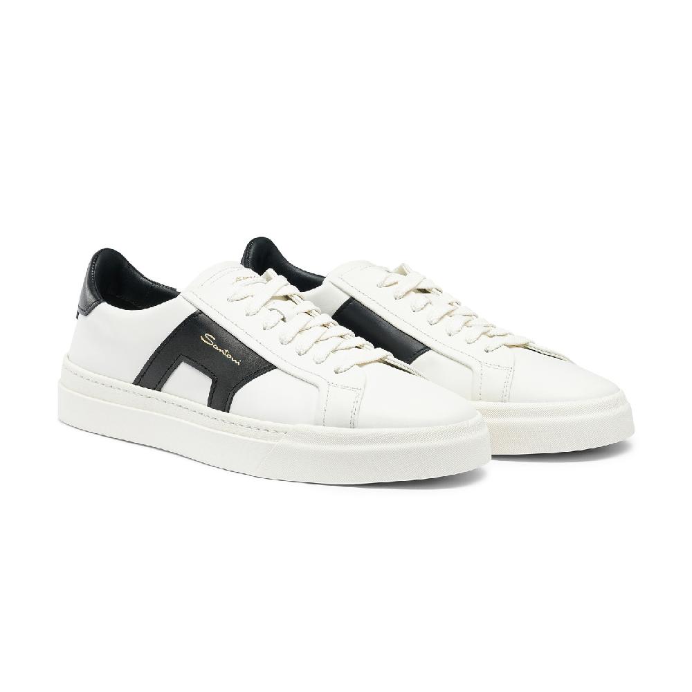 Santoni Double buckle sneaker da uomo in pelle bianca e nera I Più Venduti