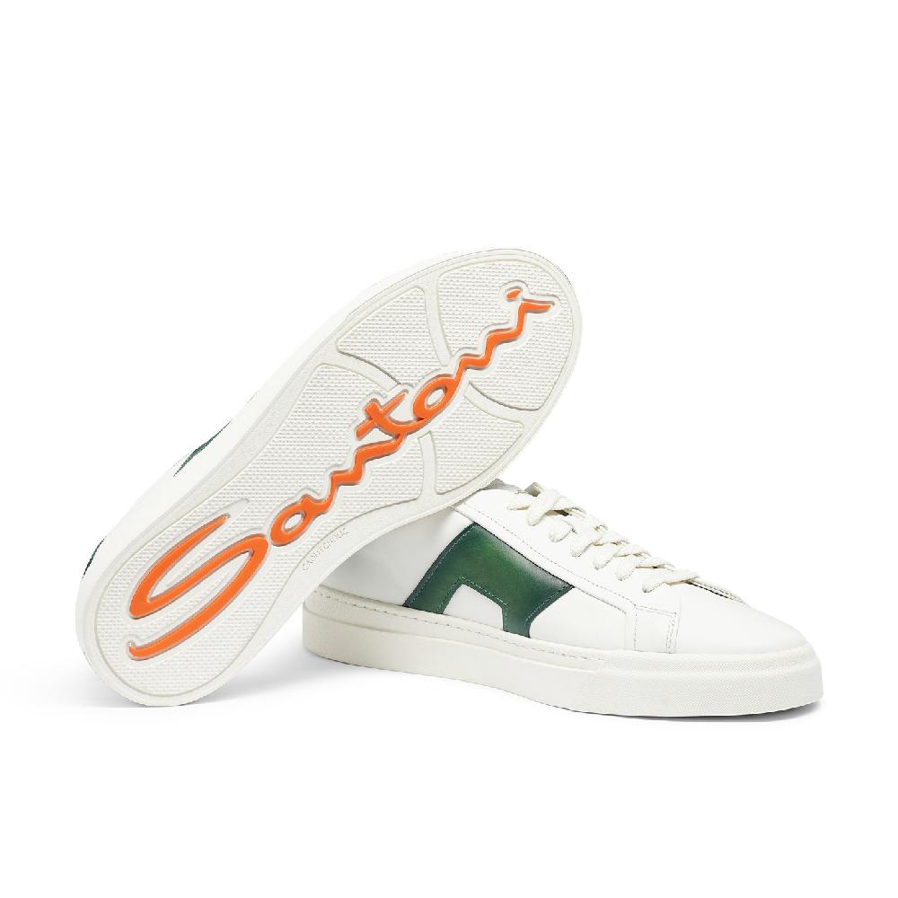 Santoni Double buckle sneaker da uomo in pelle bianca e verde Vendite Flash