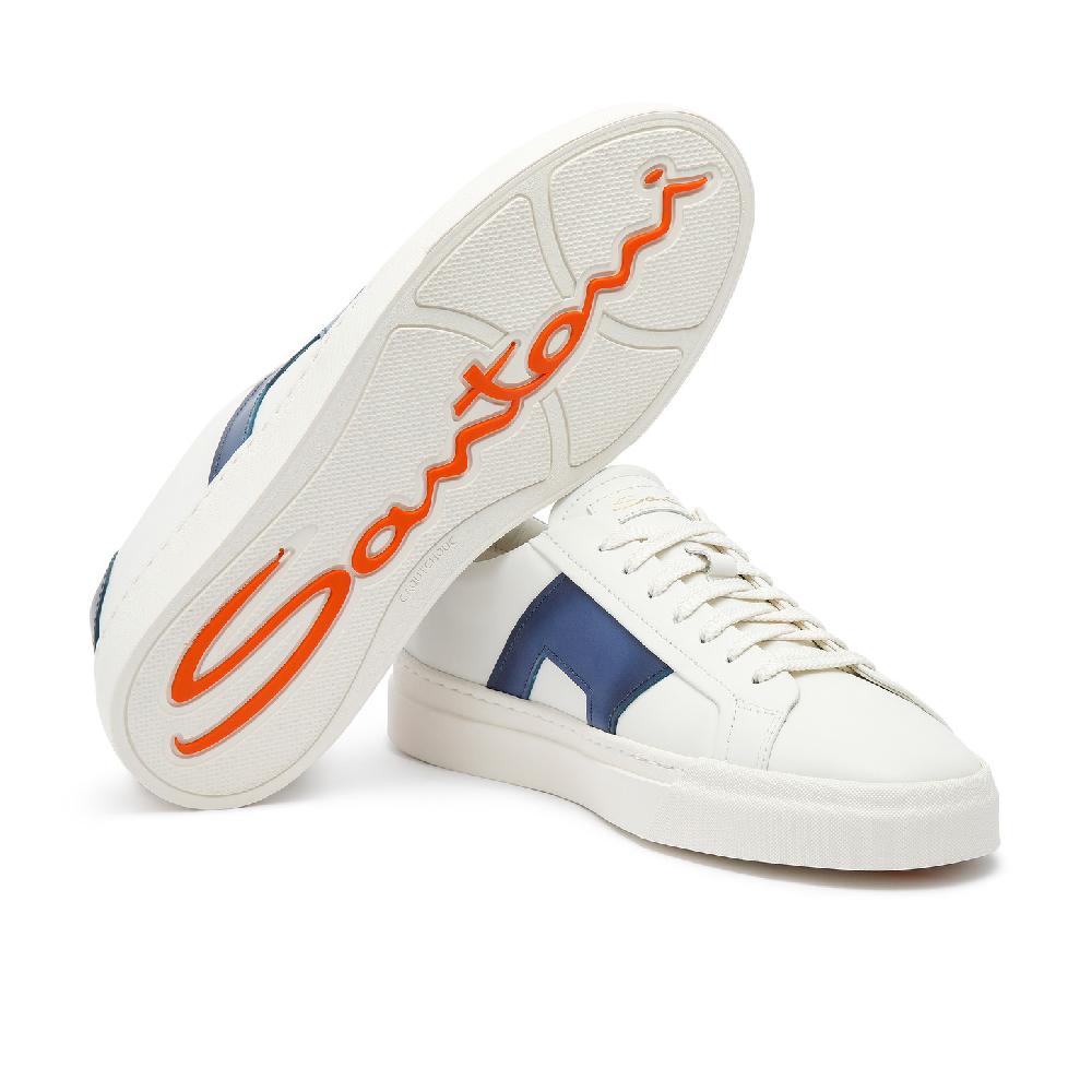 Santoni Double buckle sneaker da uomo in pelle bianca e blu Negozio