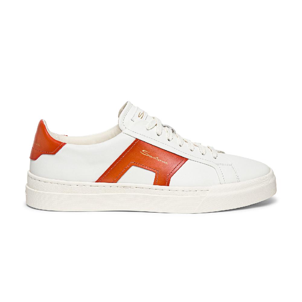 Santoni Double buckle sneaker da uomo in pelle bianca e arancione