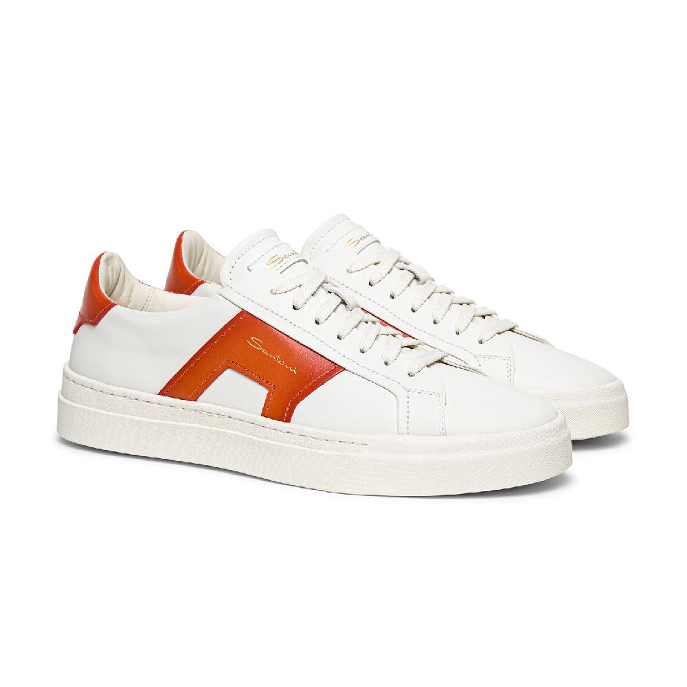Santoni Double buckle sneaker da uomo in pelle bianca e arancione In Saldo