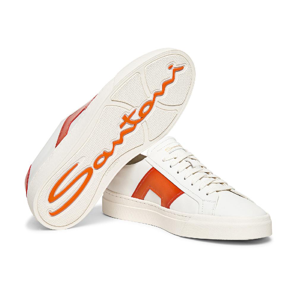 Santoni Double buckle sneaker da uomo in pelle bianca e arancione In Saldo