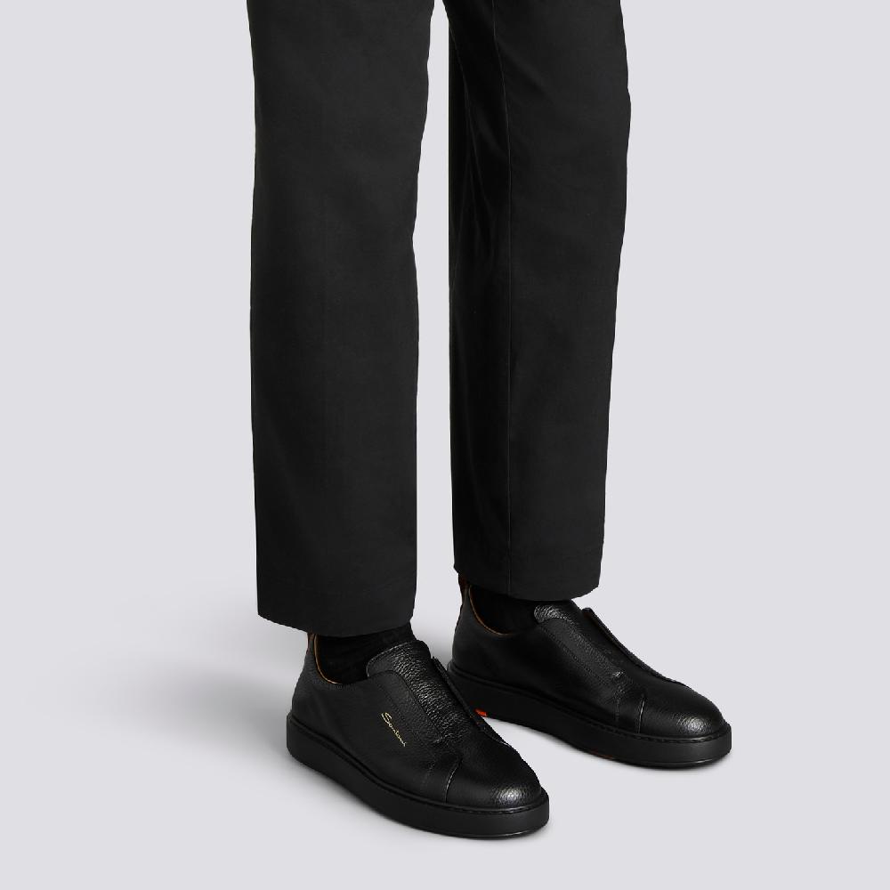 Santoni Sneaker slip-on da uomo in pelle bottalata nera Nuova