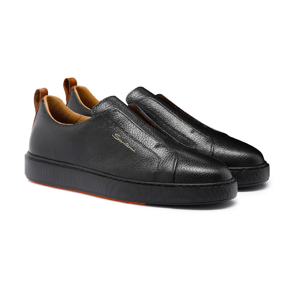 Santoni Sneaker slip-on da uomo in pelle bottalata nera Nuova