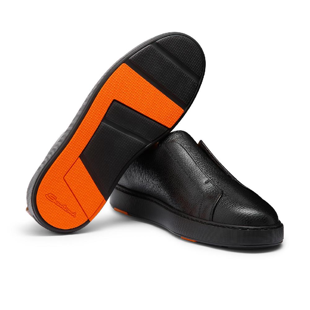 Santoni Sneaker slip-on da uomo in pelle bottalata nera Nuova