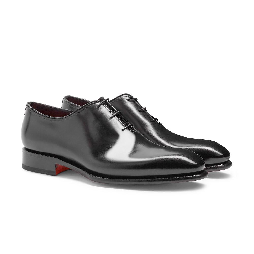Santoni Stringata oxford da uomo in pelle anticata nera Italy