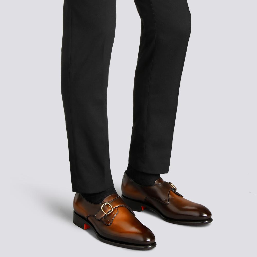 Santoni Mono fibbia da uomo in pelle marrone In Linea