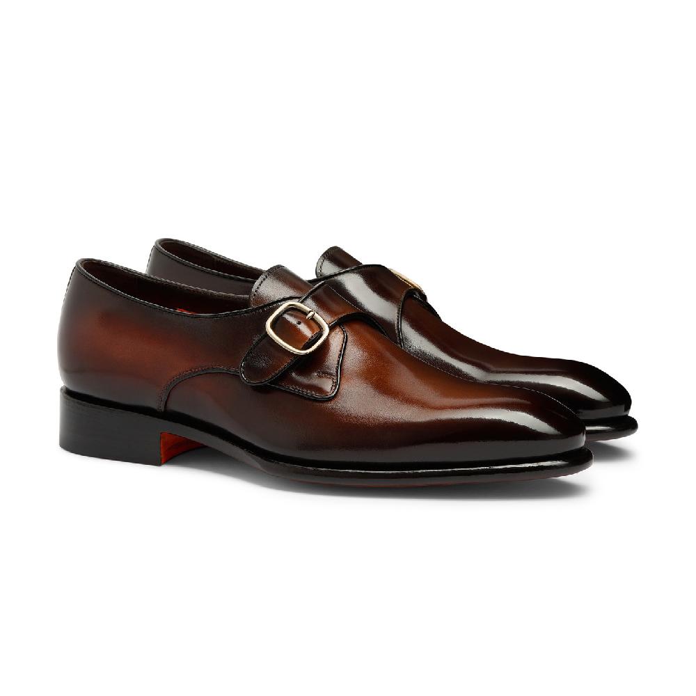 Santoni Mono fibbia da uomo in pelle marrone In Linea