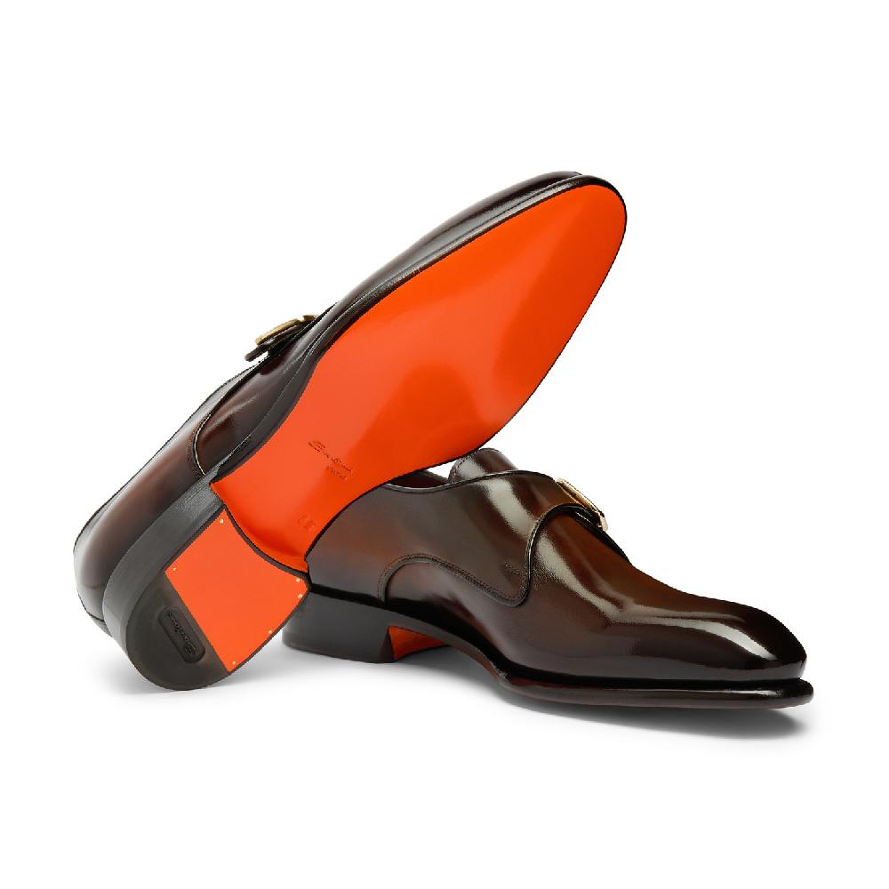 Santoni Mono fibbia da uomo in pelle marrone In Linea