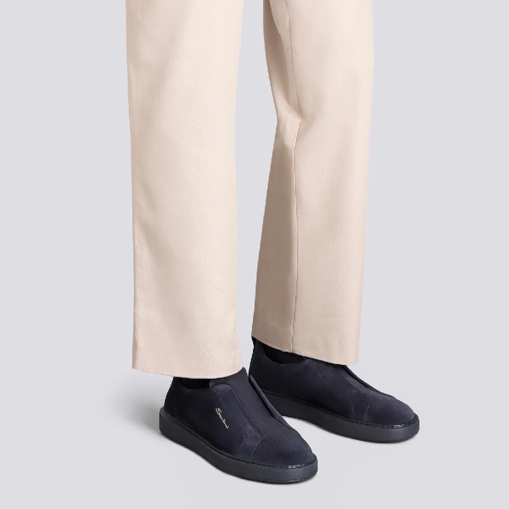 Santoni Sneaker slip-on da uomo in suede blu Nuovo