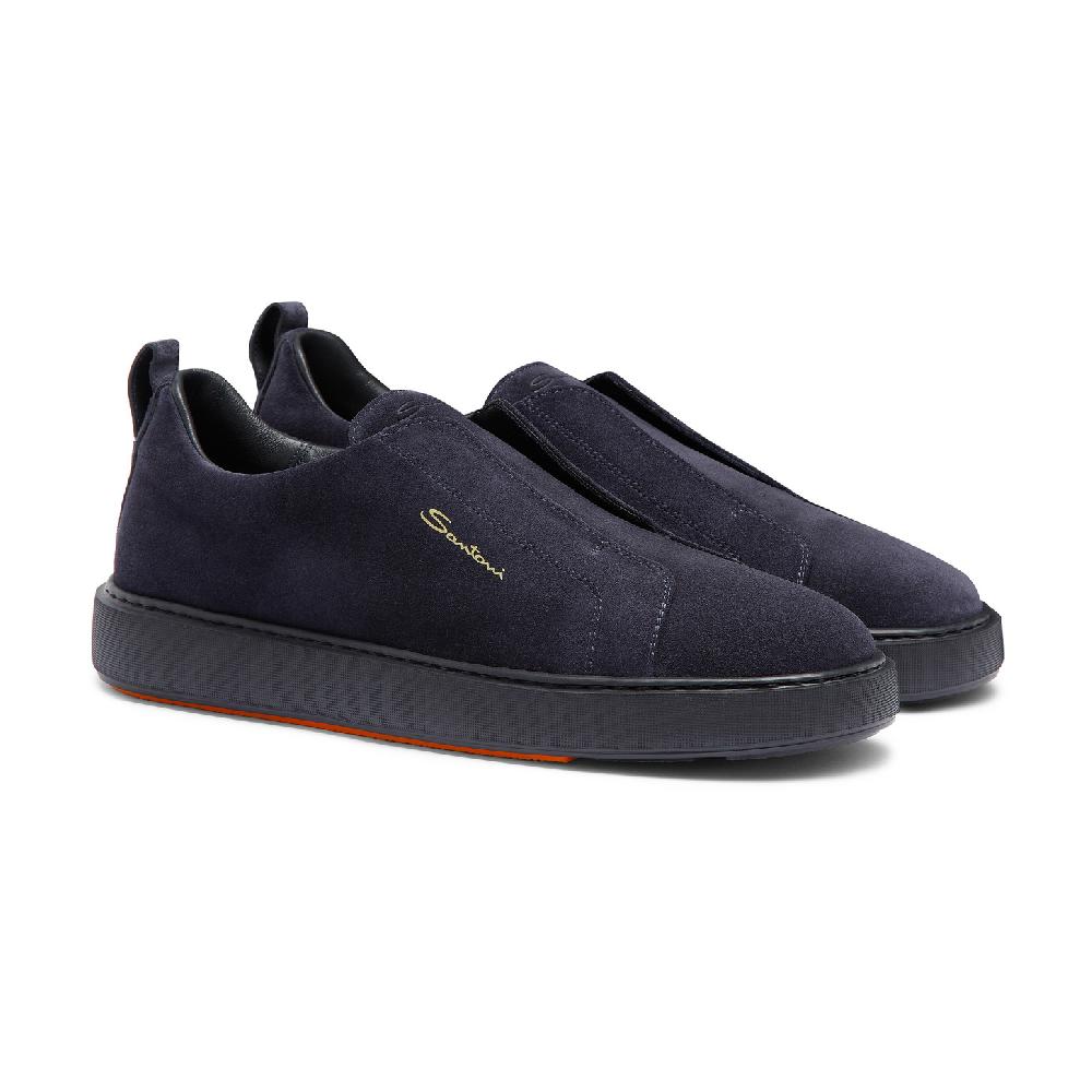 Santoni Sneaker slip-on da uomo in suede blu Nuovo