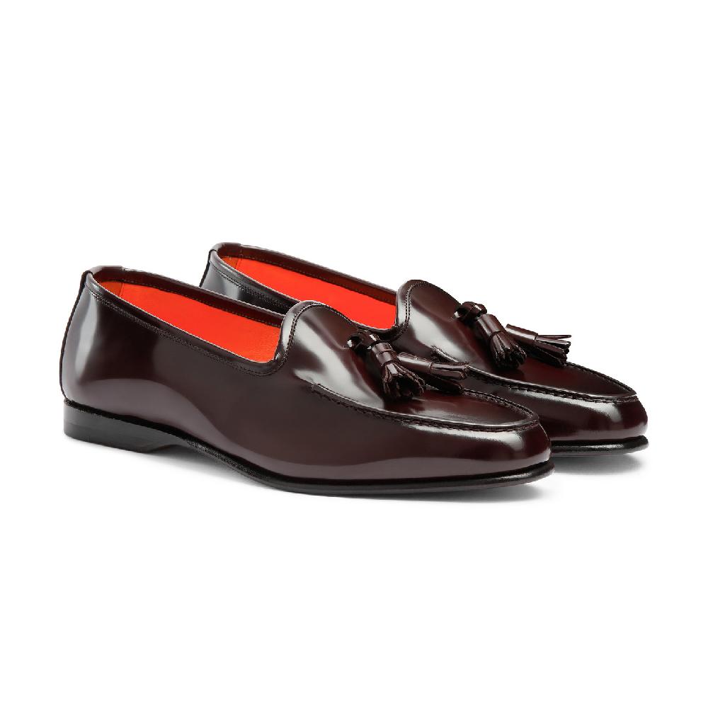 Santoni Mocassino Andrea con nappe da uomo in pelle lucida bordeaux Promozione