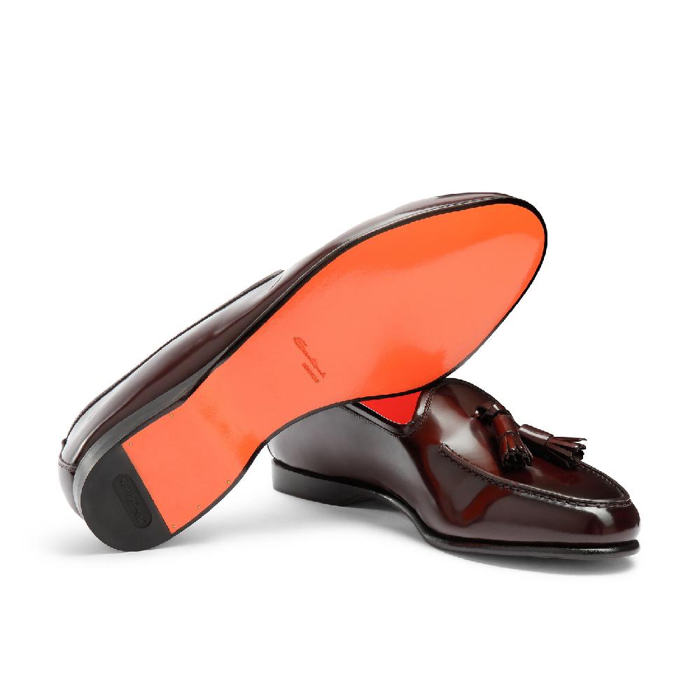 Santoni Mocassino Andrea con nappe da uomo in pelle lucida bordeaux Promozione