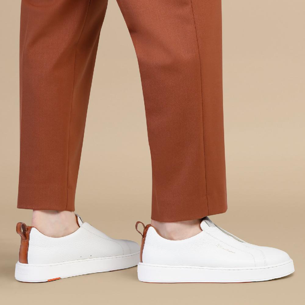 Santoni Sneaker slip-on da uomo in pelle bottalata bianca Acquista Ora