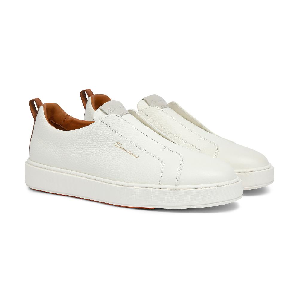 Santoni Sneaker slip-on da uomo in pelle bottalata bianca Acquista Ora