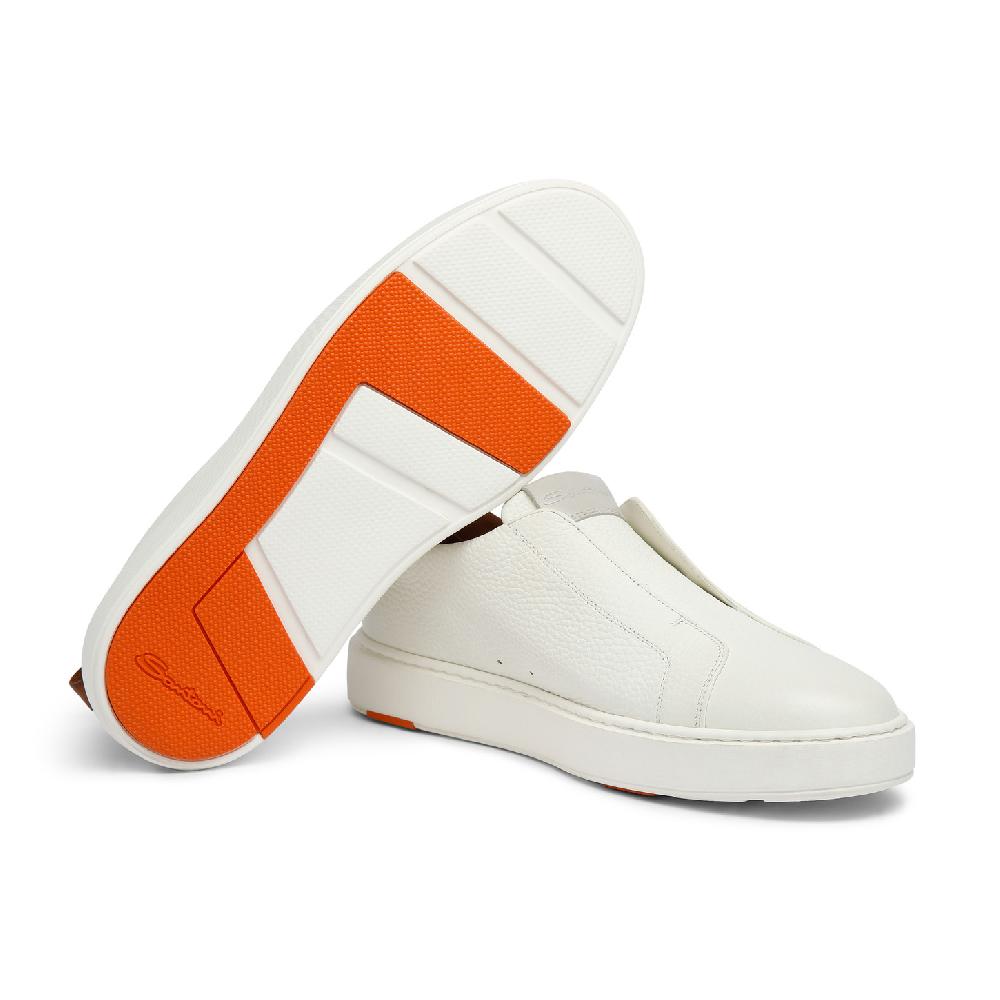 Santoni Sneaker slip-on da uomo in pelle bottalata bianca Acquista Ora