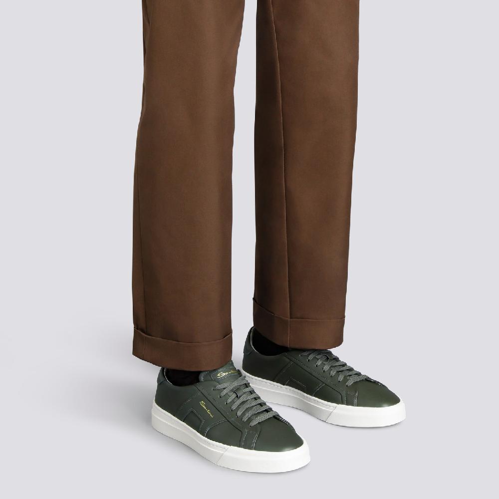 Santoni Double buckle sneaker da uomo in pelle verde Consegna Veloce
