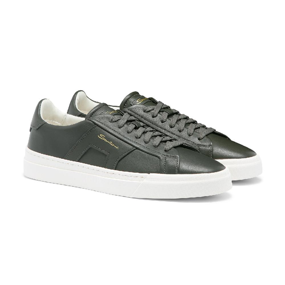 Santoni Double buckle sneaker da uomo in pelle verde Consegna Veloce