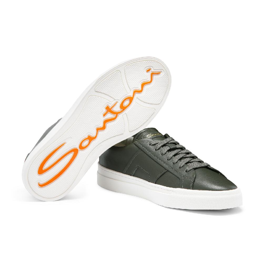 Santoni Double buckle sneaker da uomo in pelle verde Consegna Veloce