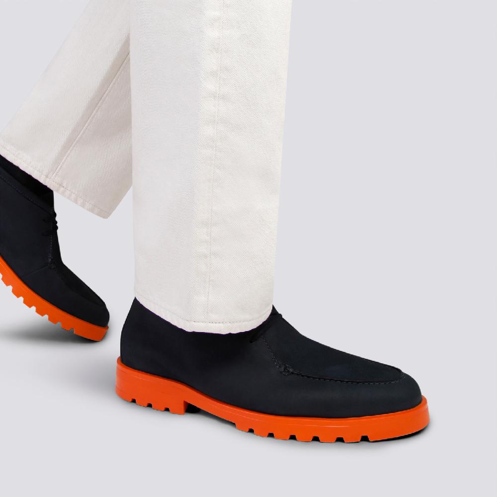 Santoni Stivaletto desert da uomo in nabuk blu e arancione Fino Al -60%