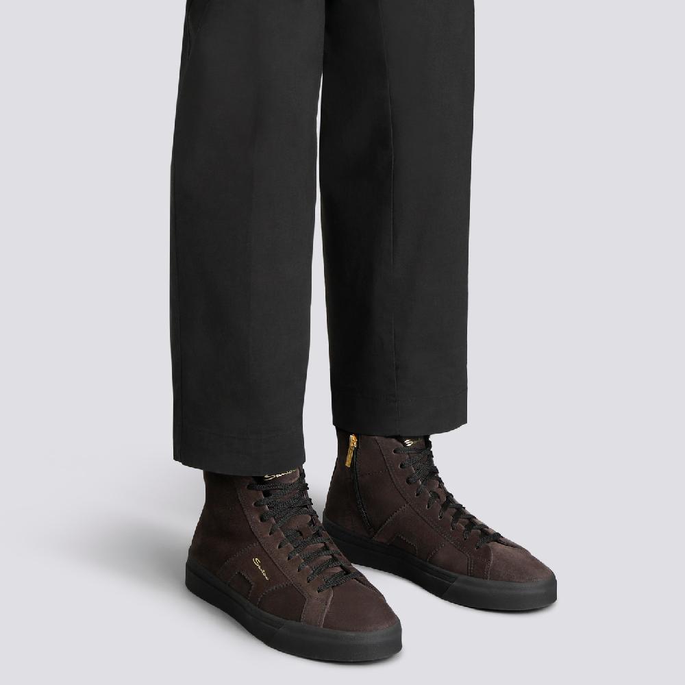 Santoni Double buckle sneaker alta con pelliccia da uomo in suede grigio Shopping Online