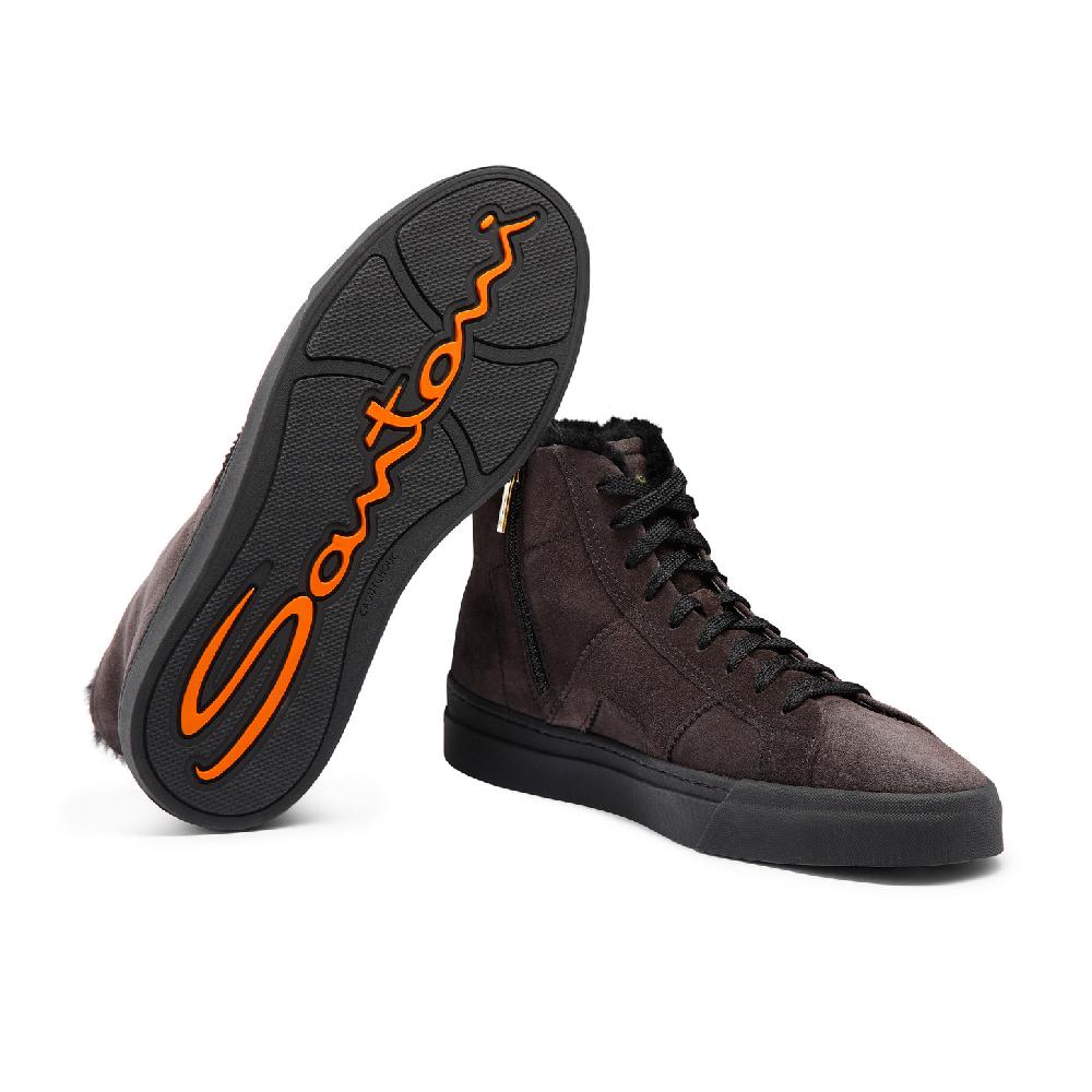 Santoni Double buckle sneaker alta con pelliccia da uomo in suede grigio Shopping Online
