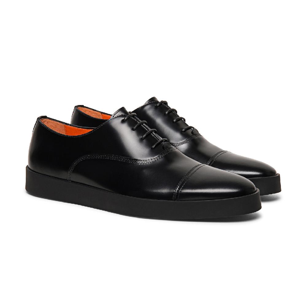 Santoni Stringata oxford da uomo in pelle lucida nera Prezzo Ridotto