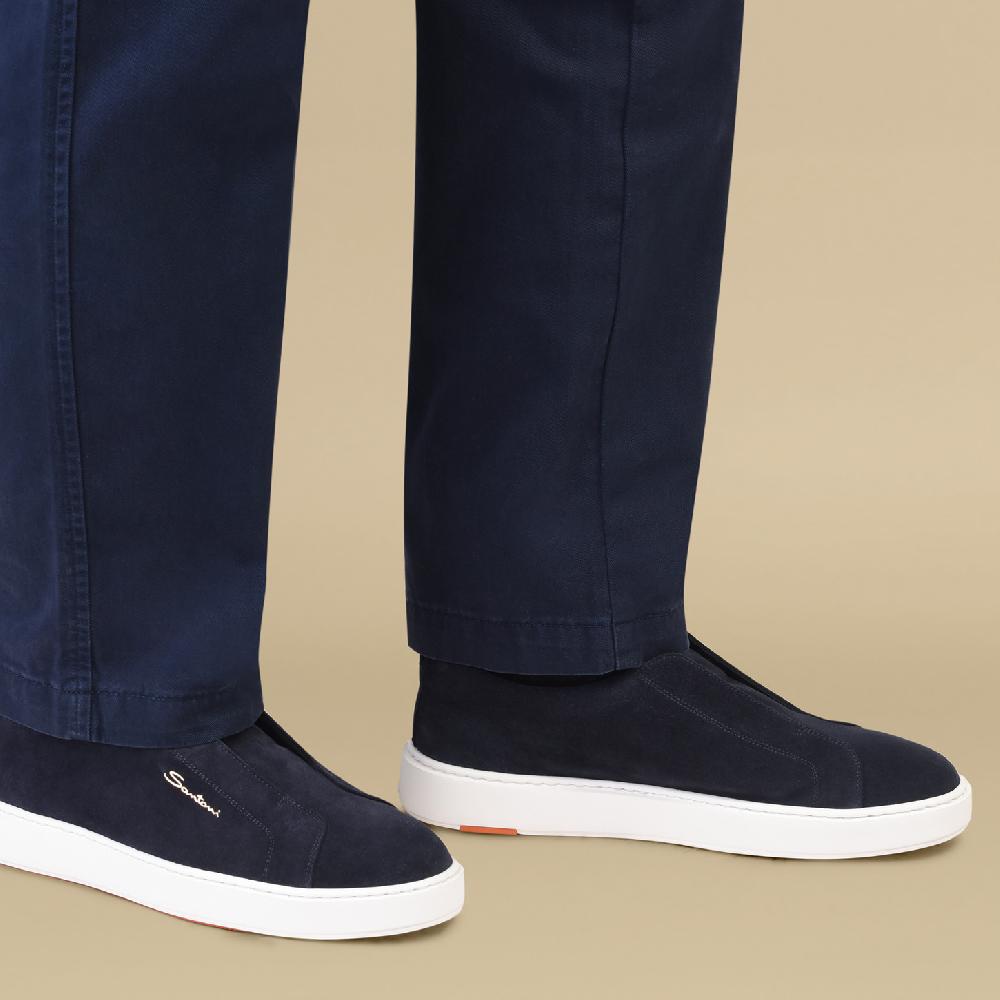 Santoni Sneaker slip-on da uomo in suede blu Sottocosto